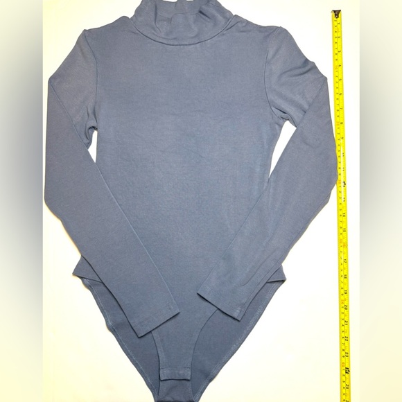 Long Sleeve Mockneck Bodysuit Casual Basic Stretchy Blue Size S - Picture 4 of 6
